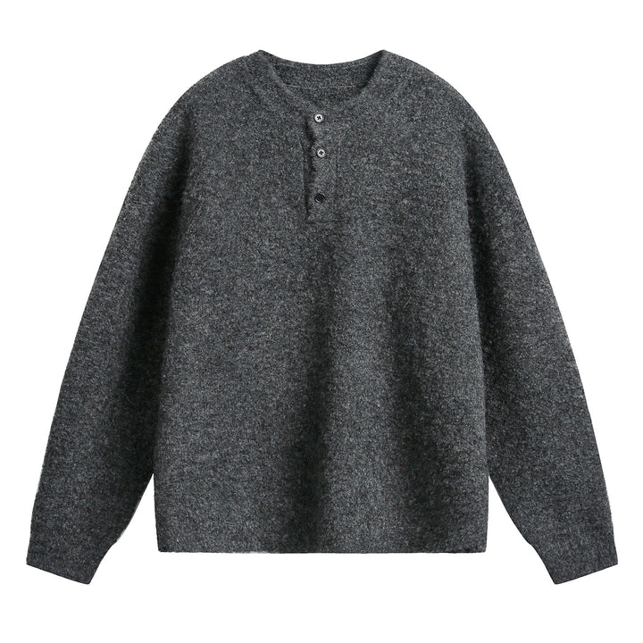 Unisex Chunky Knit Henley Sweater with Round Neck and Button Placket Mune Fashion