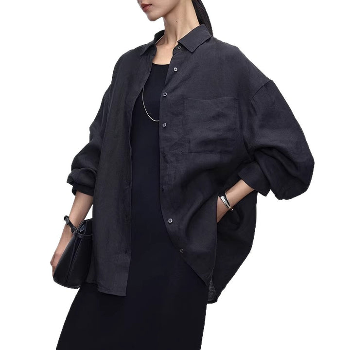 Women High-Quality Linen Blouse with Long Sleeves Mune Fashion