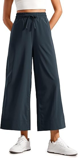 Women's wide culotte pants with elastic waistband, drawstring and side slits Mune Fashion