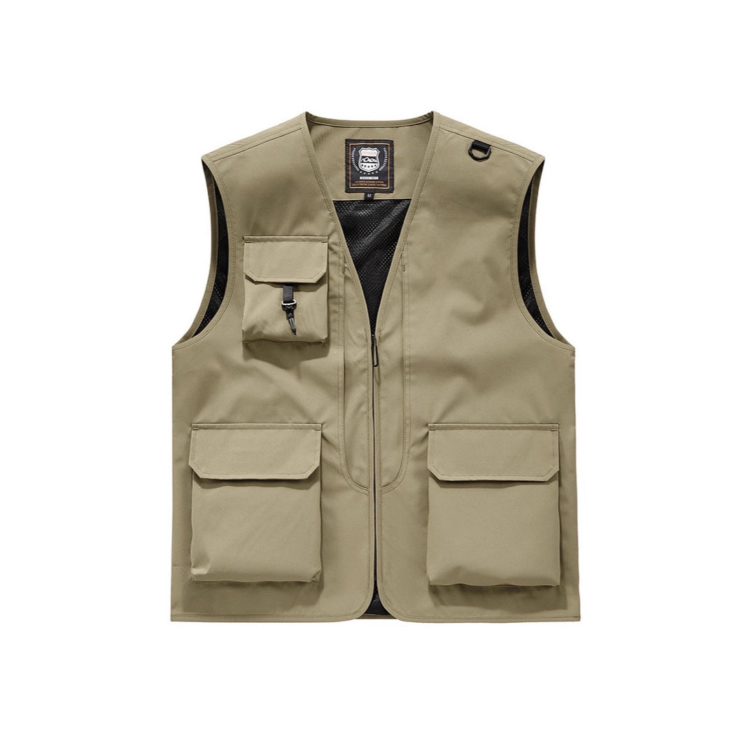 Men's Visible Multifunctional Utility Vest with Mesh Lining, Multiple Pockets and D-Ring Drun