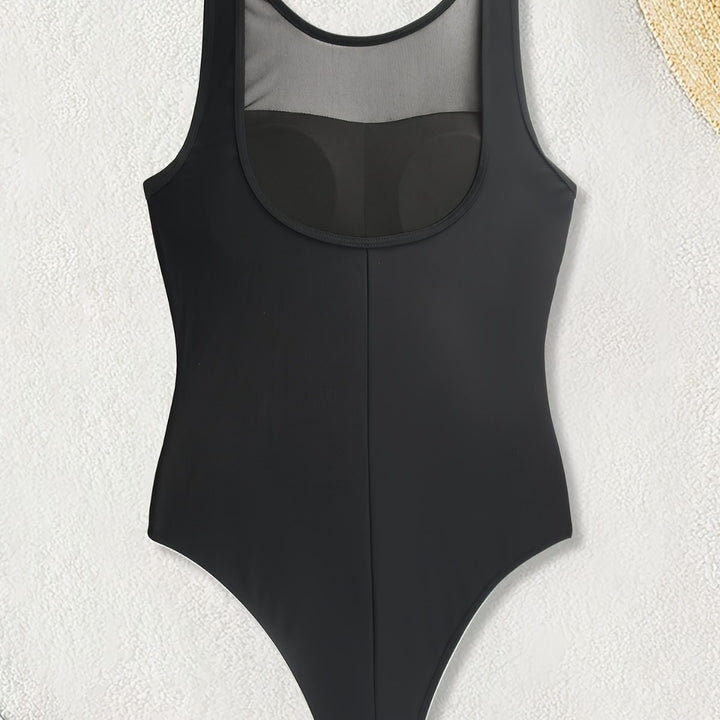 Ladies High-Neck Swimsuit with Transparent Mesh Details Mune Fashion