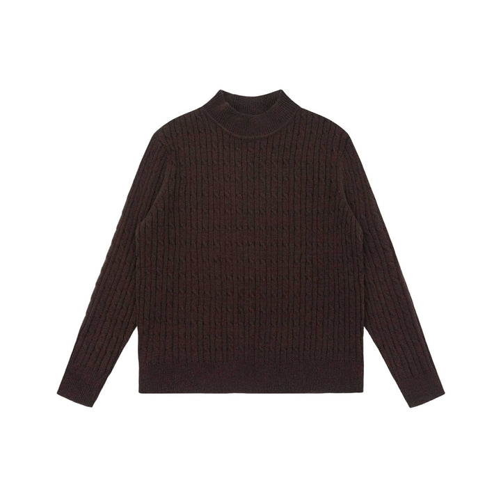 Unisex Chunky Knit Stand-Up Collar Sweater with Cable Pattern Mune Fashion