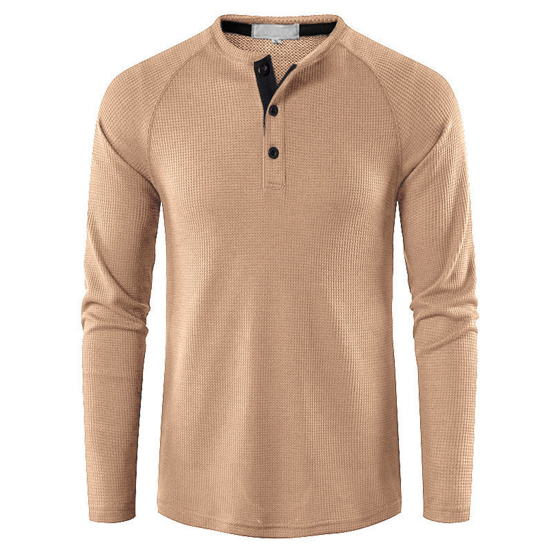 Men's structured henley long-sleeve shirt with waffle texture, half-button placket, and raglan sleeves Mune Fashion