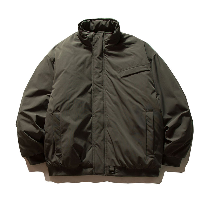 Men's Minimalist Thermal Bomber Jacket with Concealed Front Flap, High Stand Collar and Utility D-Ring Mune Fashion