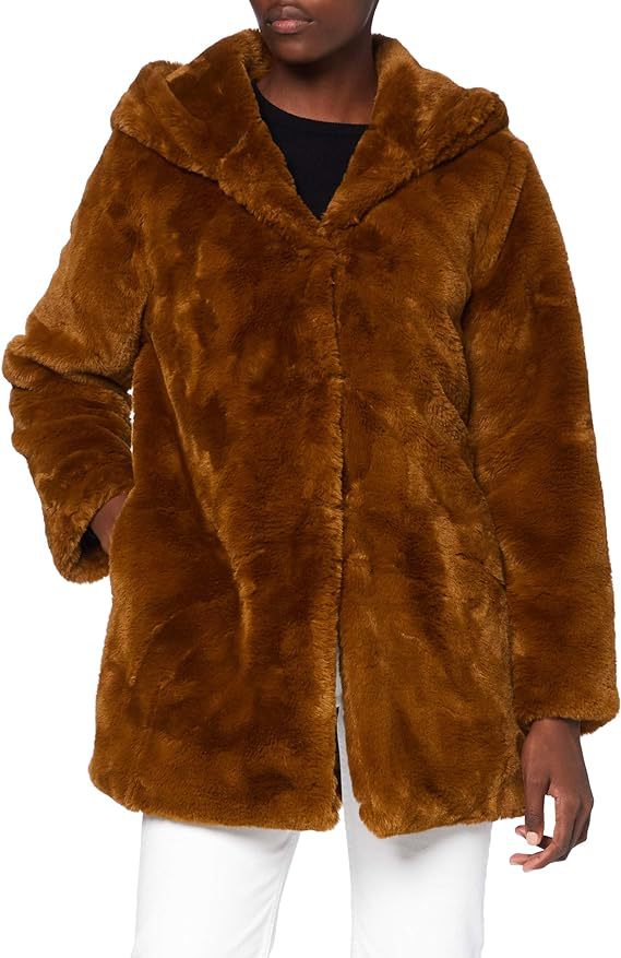 Women's Midi Length Faux Fur Coat with Hood, Teddy Finish and Concealed Button Placket Mune Fashion