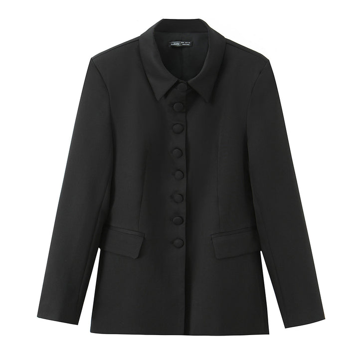 Women Elegant tailored blazer with covered buttons and flap pockets Mune Fashion