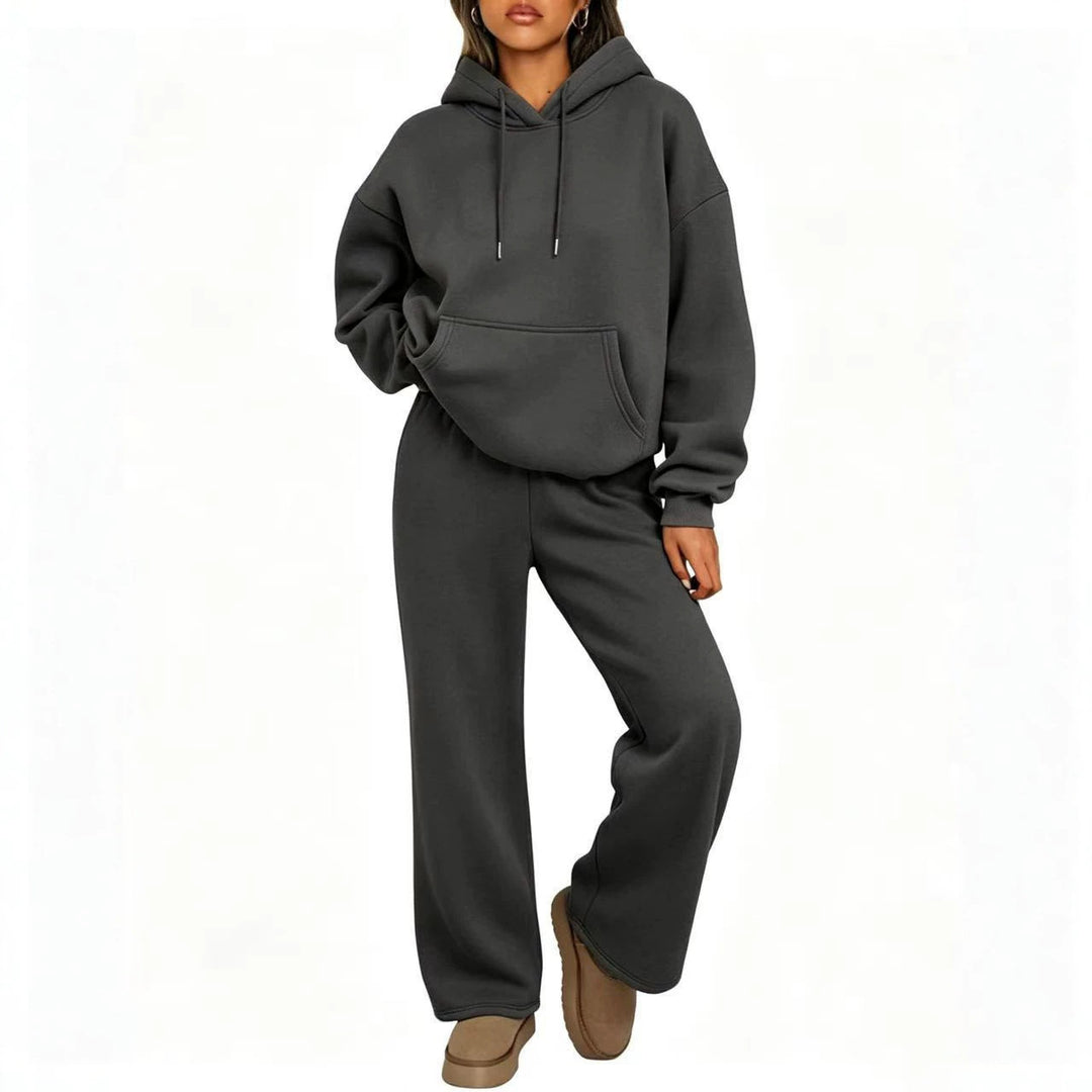 Women's Oversized Hoodie Set with Kangaroo Pocket and Wide Palazzo Pants Drune