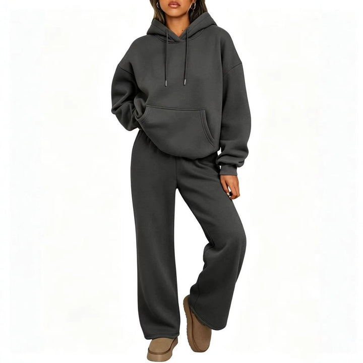 Women's Oversized Hoodie Set with Kangaroo Pocket and Wide Palazzo Pants Drune