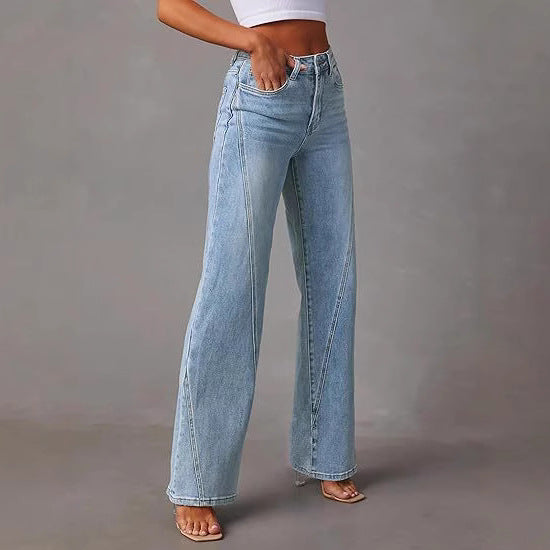 Women high-waisted straight-cut jeans with emphasized length seams Mune Fashion