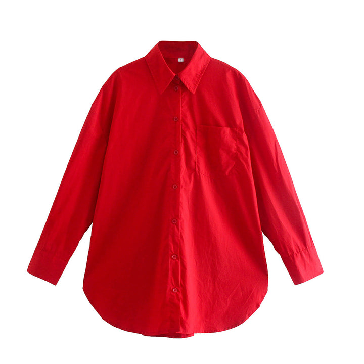 Women's Oversized Shirt Blouse with Round Hem, Chest Pocket and Dropped Shoulders Mune Fashion