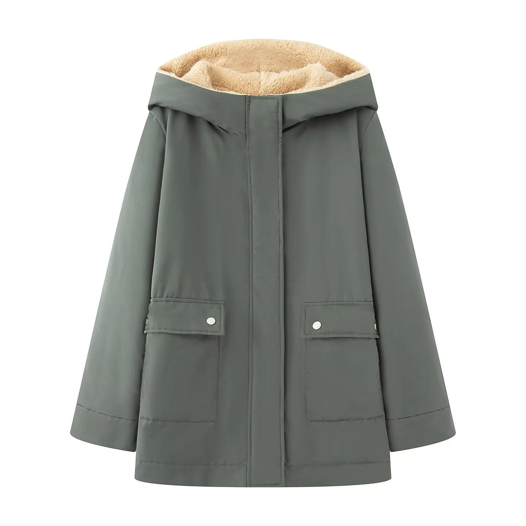 Women nan padded hooded parka with teddy lining, concealed zipper and large flap pockets Mune Fashion