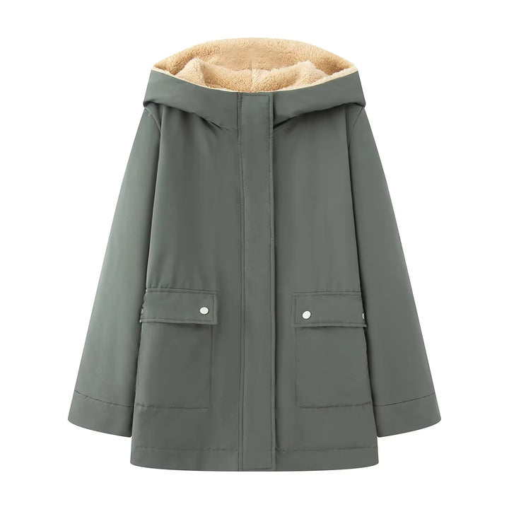 Women nan padded hooded parka with teddy lining, concealed zipper and large flap pockets Mune Fashion