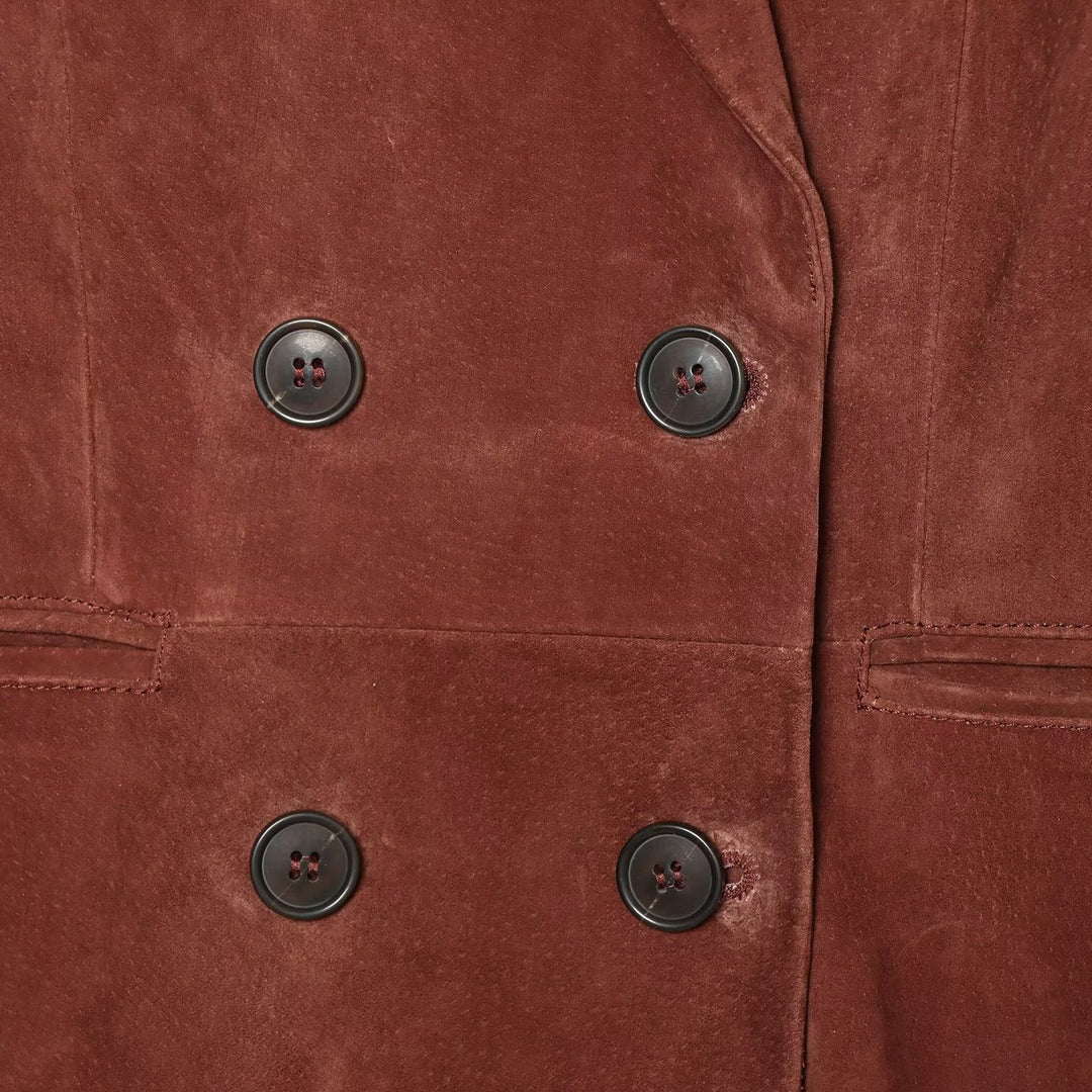 Women's cropped double-breasted velvet blazer with fitted silhouette and piped pockets Mune Fashion