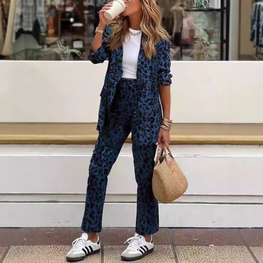 Women Elegant Leopard Print Suit Set Mune