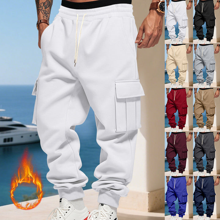 Men's nan thermal lined cargo jogging pants with elastic tunnel drawstring, large flap pockets and ribbed leg cuffs Mune Fashion
