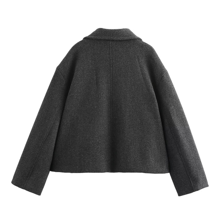 Women's Double-Breasted Wool Blend Short Jacket in Boxy Cut Mune Fashion