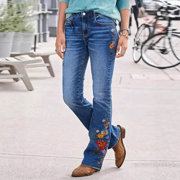 Women's embroidered bootcut jeans with high waist and light stretch Mune Fashion