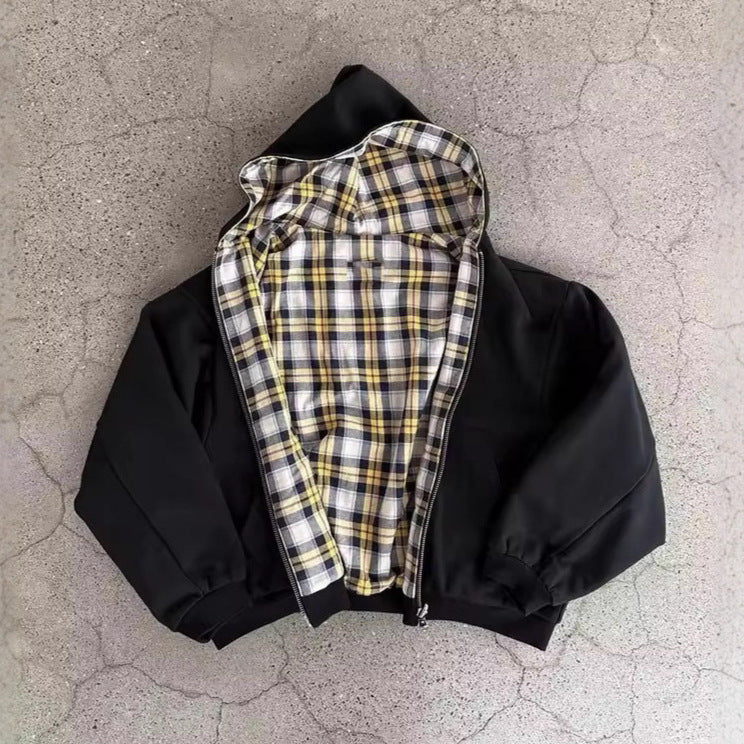 Unisex non-padded hooded jacket with checked flannel lining and zipper Mune Fashion