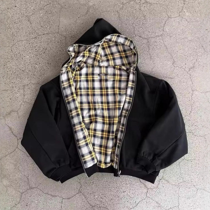 Unisex non-padded hooded jacket with checked flannel lining and zipper Mune Fashion