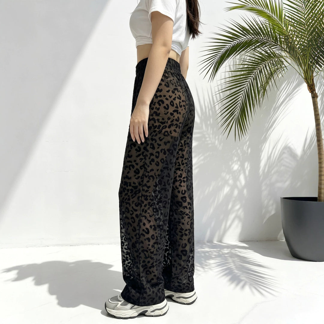 Women's loose leopard print beach and leisure pants with elastic waistband Mune Fashion