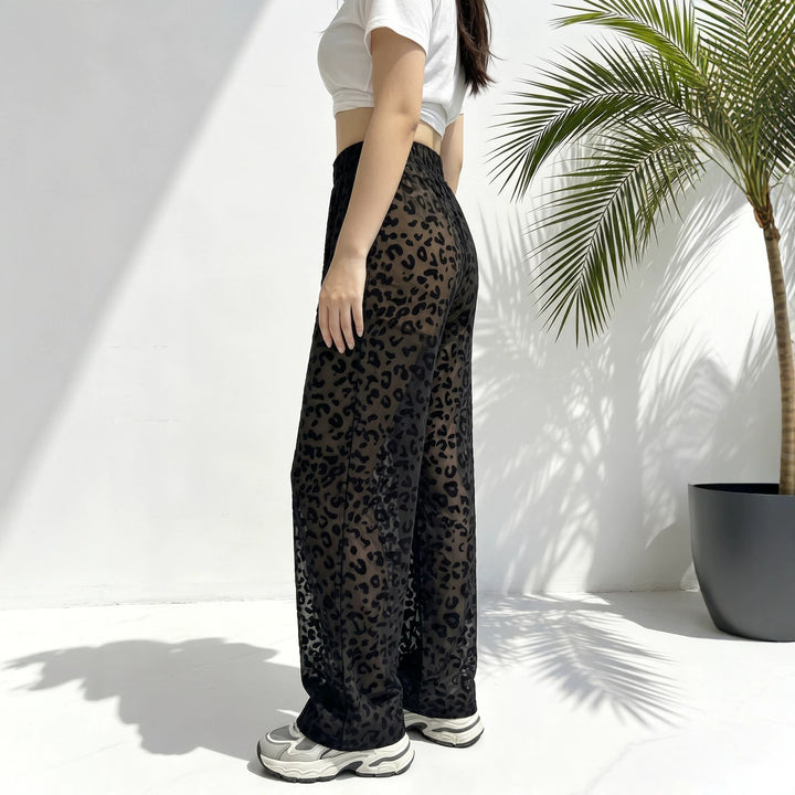 Women's loose leopard print beach and leisure pants with elastic waistband Mune Fashion