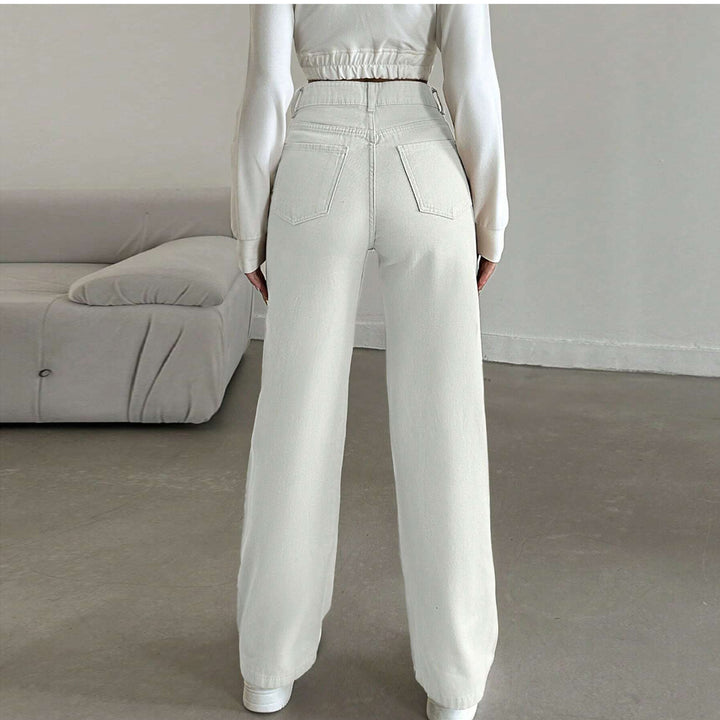 Women's High-Waisted Wide Five-Pocket Pants Made of Stretch Denim with Flared Leg Mune Fashion