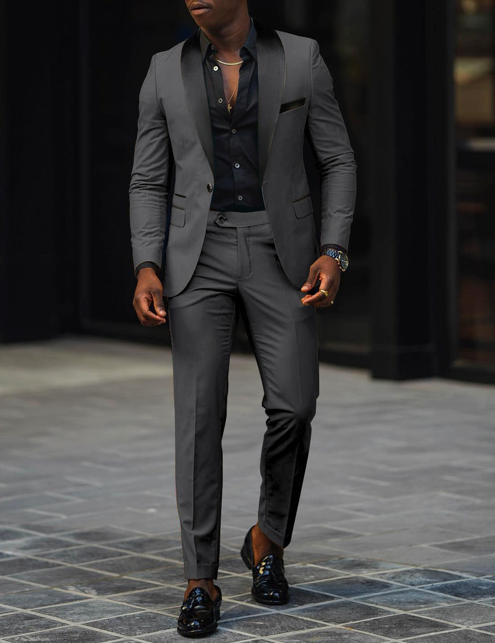Men's narrow cut tuxedo with satin lapels and slim-fit trousers Mune Fashion