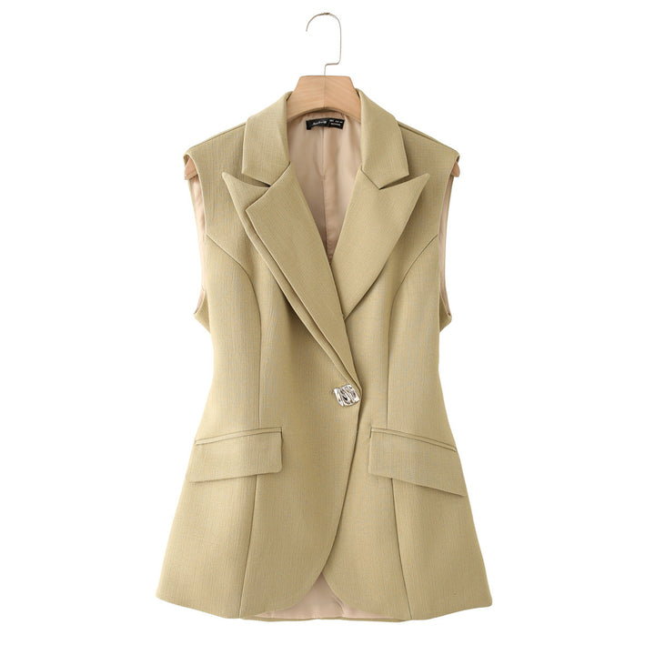 Women's tailored long blazer vest with lapel collar and patch pockets Mune Fashion