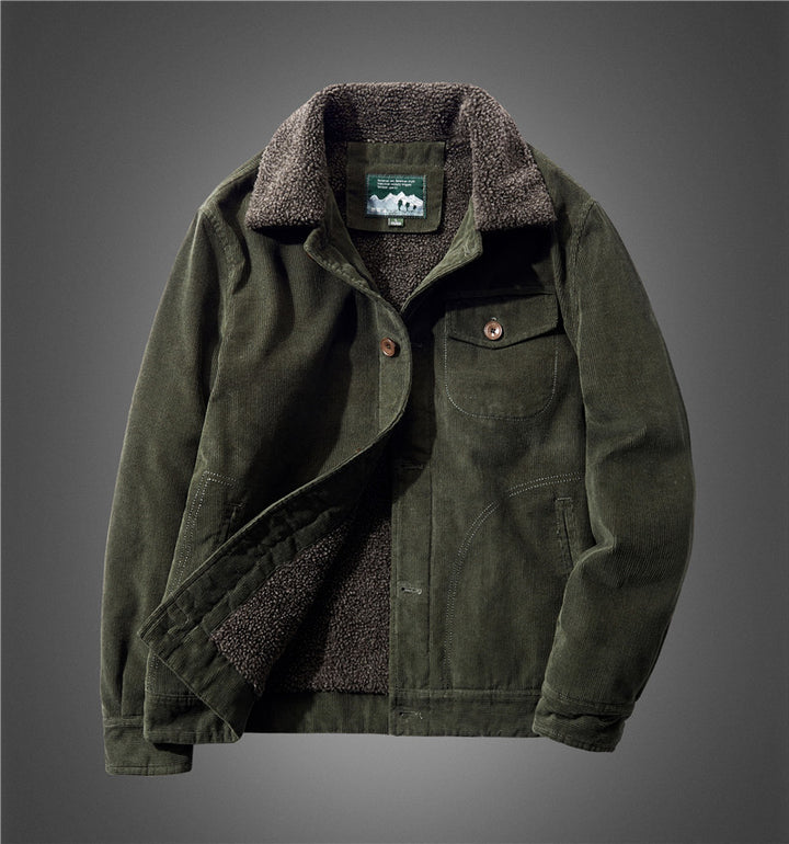 Men's fine cord worker jacket with full teddy lining and lapel collar Mune Fashion