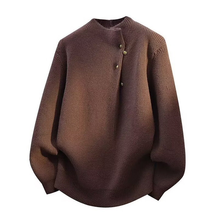 Women's Fashionable Stand Collar Sweater with Button Details Mune Fashion