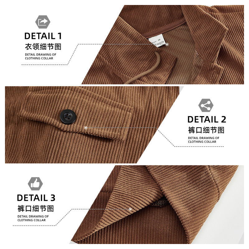 Men's ribbed transitional jacket in shirt style with stand-up collar, drawstring, and flap pockets Mune Fashion