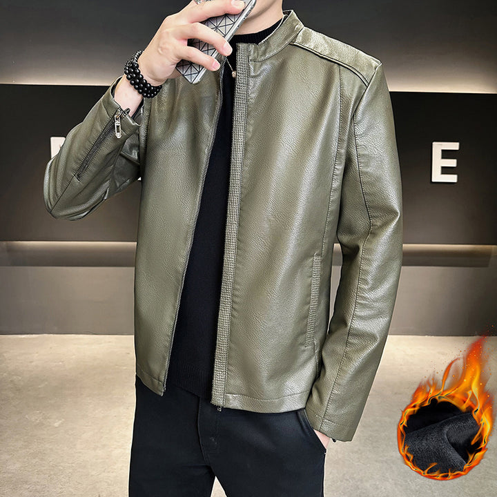 Men's Fashion Faux Leather Jacket with High Collar Mune Fashion