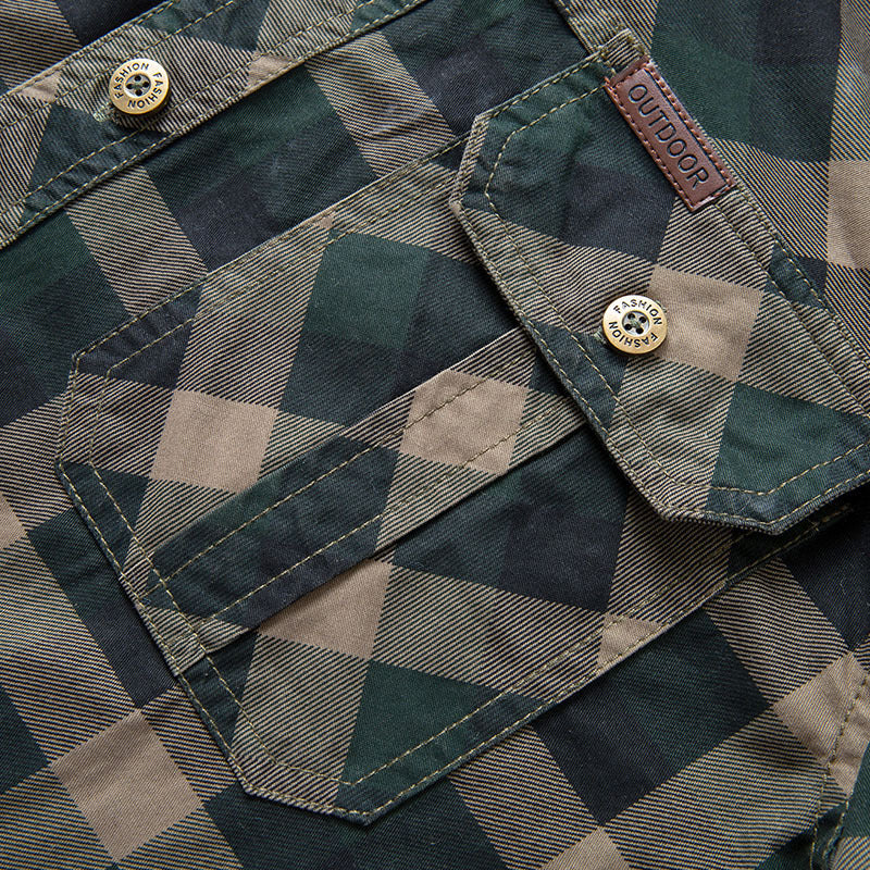 Men's checked long sleeve shirt made of cotton blend with patch pockets and reinforced seams Mune Fashion