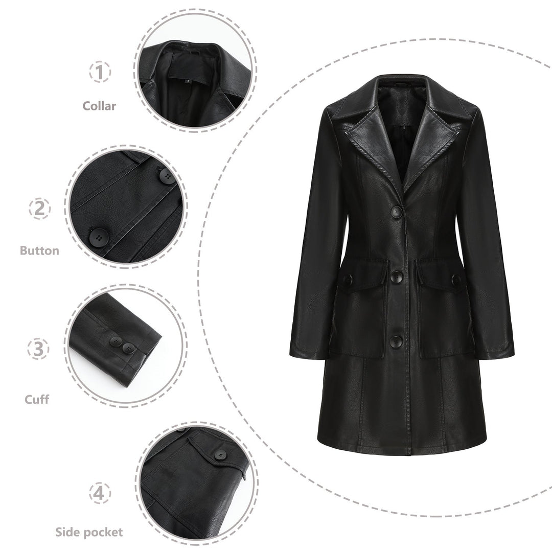 Women's Fashionable Faux Leather Blazer with Practical Pockets Mune
