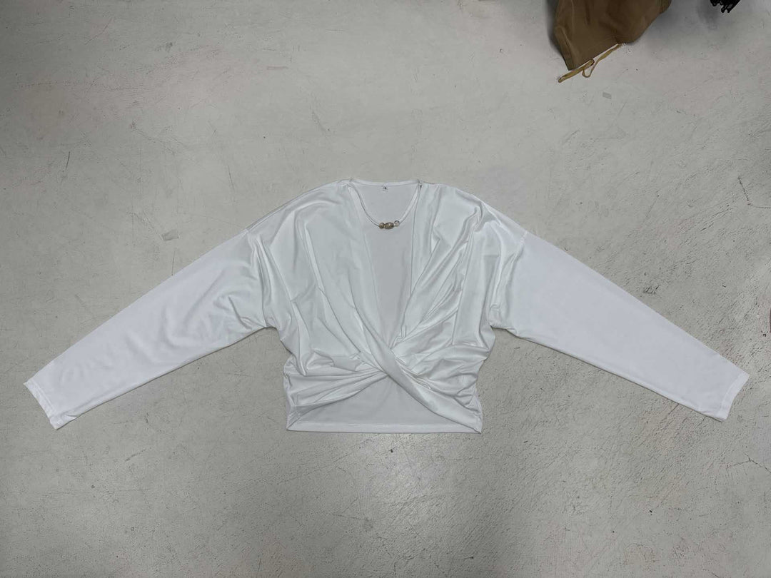 Women's Wrap Cropped Long Sleeve with Draped Front and Tailored Cut Mune Fashion