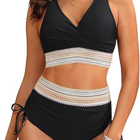 Damen Hoch tailliertes Bikiniset mit Wickeloberteil Echo Archiv