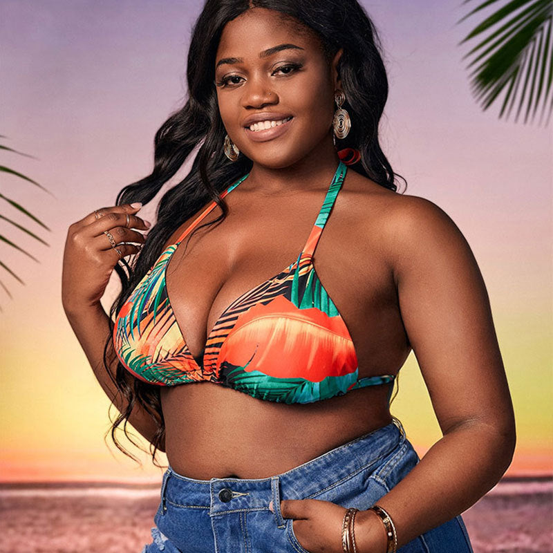 Women's triangle bikini with tropical leaf pattern and adjustable straps Mune Fashion