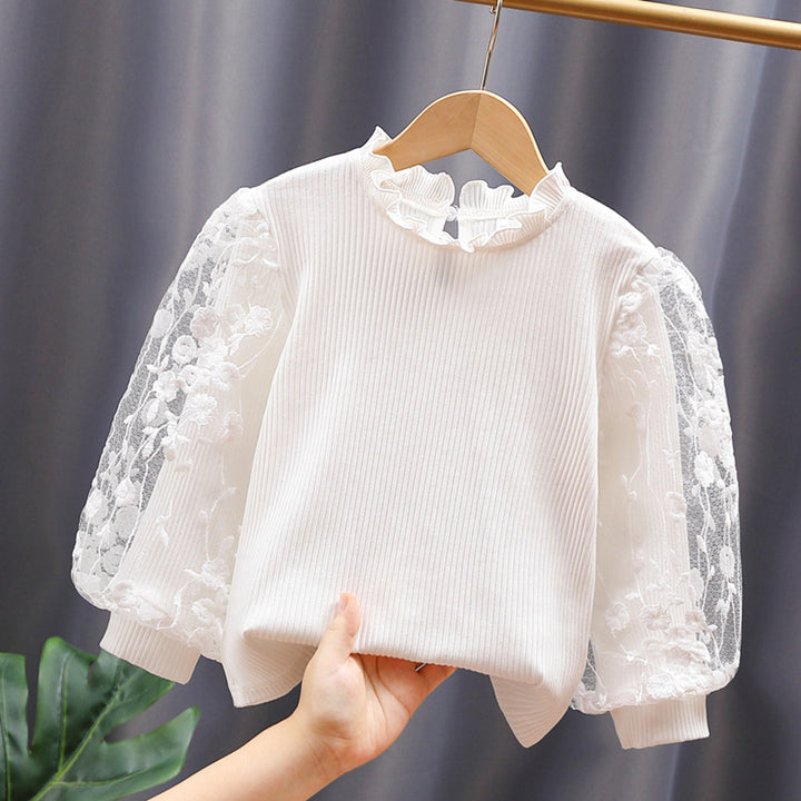 Girl sweatshirt with floral embroidery motifs and ruffles Mune Fashion