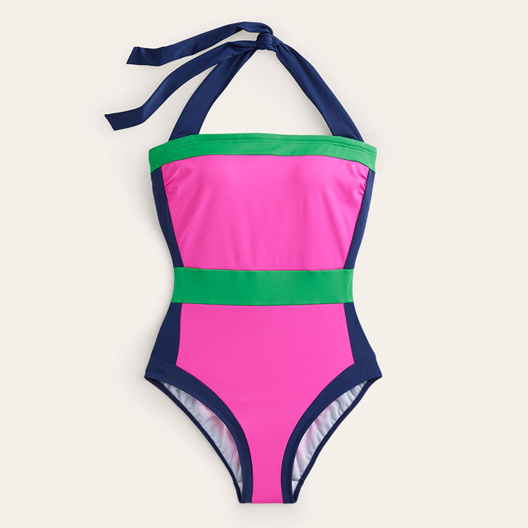 Women's High-Waist One-Piece Swimsuit with Modern Cut and Playful Color Block Elements Mune Fashion