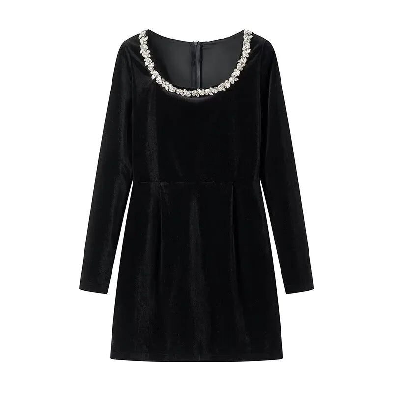 Women's elegant mini dress with square neckline and crystal embellishments Mune Fashion