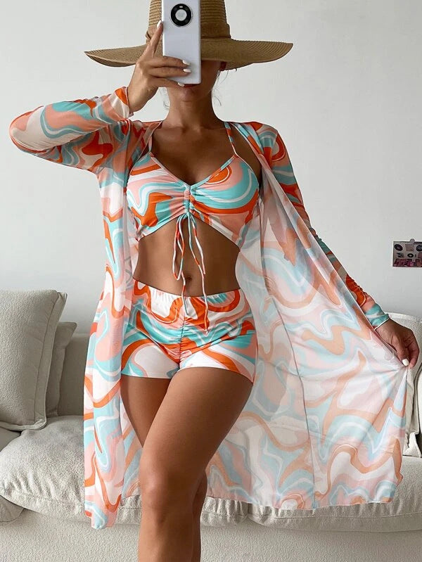 Women’s bikini set with floral top and airy wrap jacket Mune Fashion
