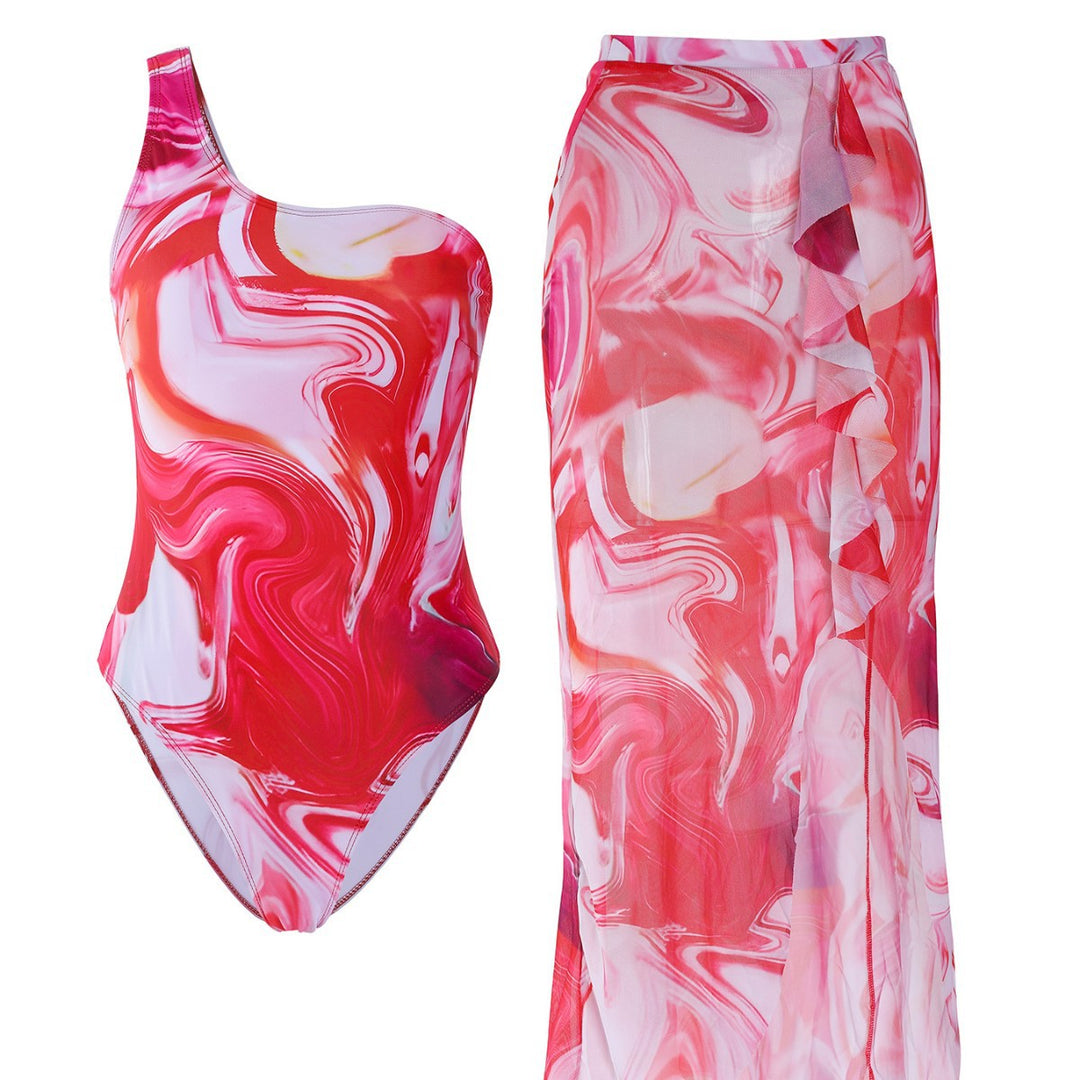 Ladies Elegant Asymmetrical Swimsuit with Matching Pareo Mune Fashion