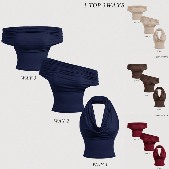Women's Halter-Cropped-Top with Waterfall Neckline and Tailored Fit Mune Fashion
