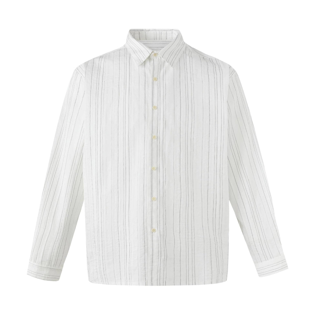 Men's Lightweight Linen-Cotton Shirt with Fine Stripes and Kent Collar Mune Fashion