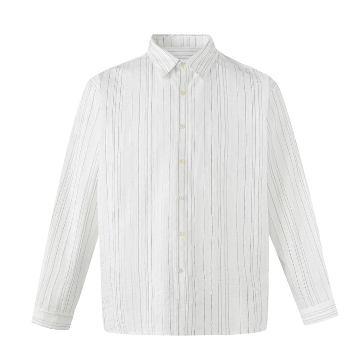 Men's Lightweight Linen-Cotton Shirt with Fine Stripes and Kent Collar Mune Fashion