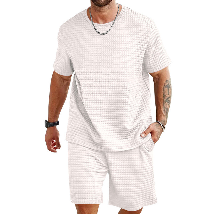 Men's waffle structure lounge and leisure set with wide-cut short-sleeve shirt and shorts with elastic waistband Mune Fashion
