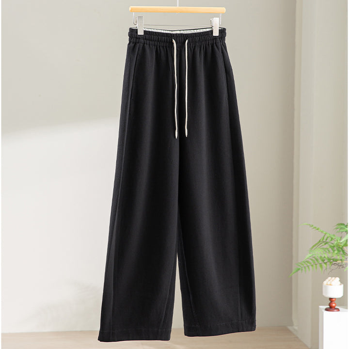 Ladies Wide High-Waist Lounge Pants made of soft cotton blend with elastic waistband and drawstring Mune Fashion