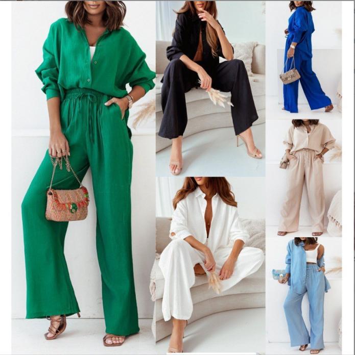Women's relaxed two-piece lounge set with oversized shirt and elastic waistband pants Mune Fashion