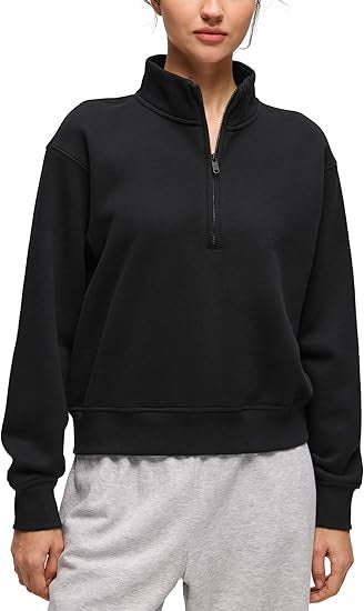 Women's Oversize Sweatshirt with Half Zipper, Stand-up Collar and Ribbed Cuffs Mune Fashion
