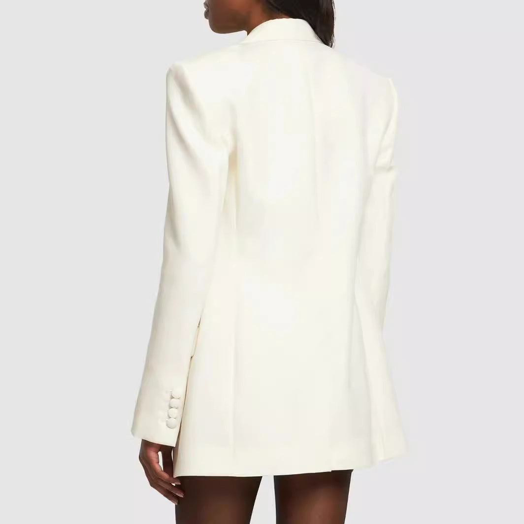 Women Double-Breasted Blazer Coat in Tuxedo Style with Contrasting Shawl Collar Mune Fashion